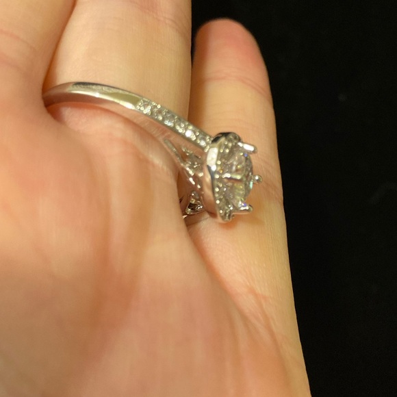 Cubic Zirconia Round Circle Ring with Halo and Butterfly Side Detail on Band - Picture 9 of 13